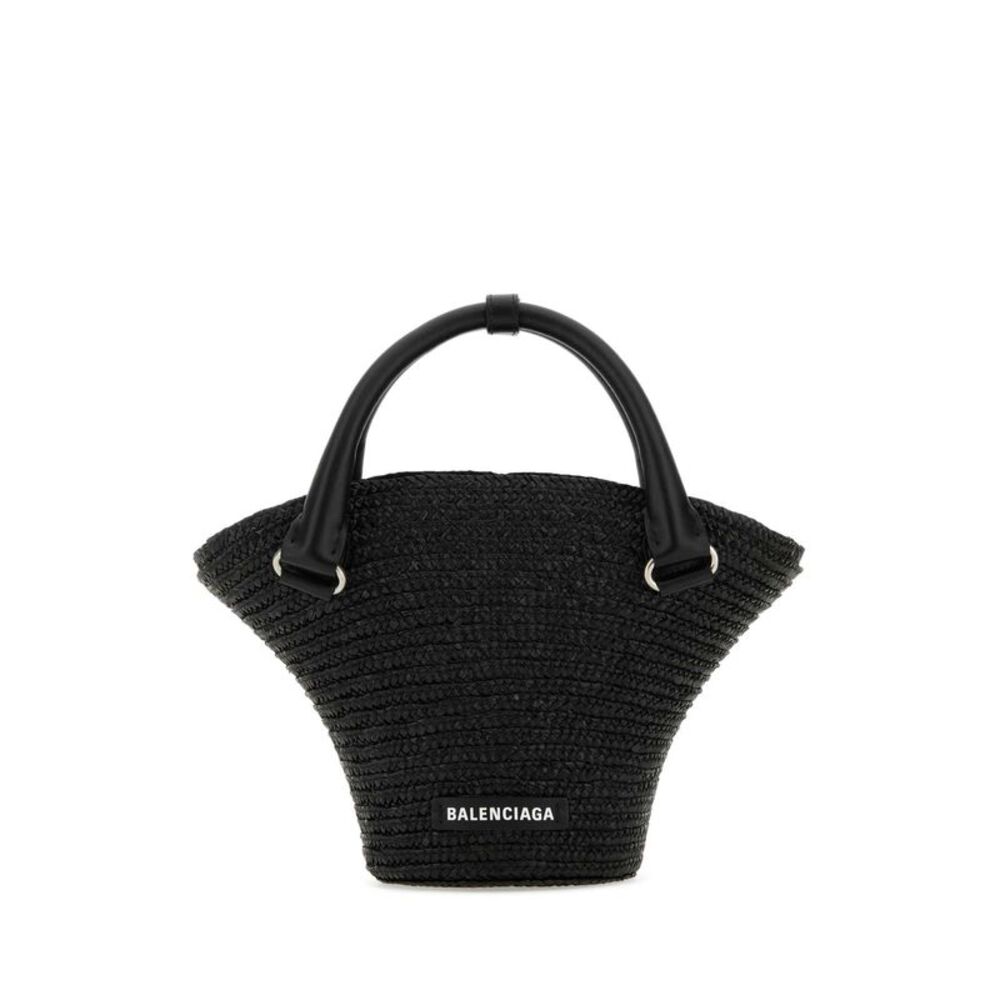 Balenciaga Women Black Straw Mini Beach Handbag